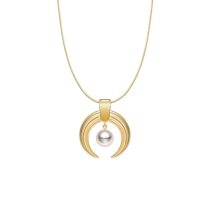 MOON OUTLINE COLLECTION Akoya Pearl 18K Gold Special Design Highlight Necklace