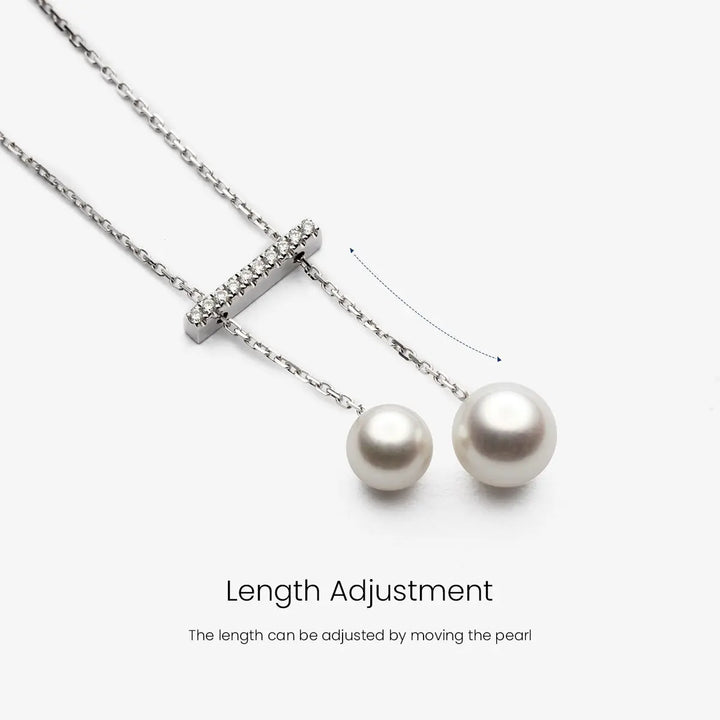 MELODY COLLECTION Akoya Saltwater Pearl 18K Gold Asymmetric Balance Beam Diamond Necklace - HELAS Jewelry