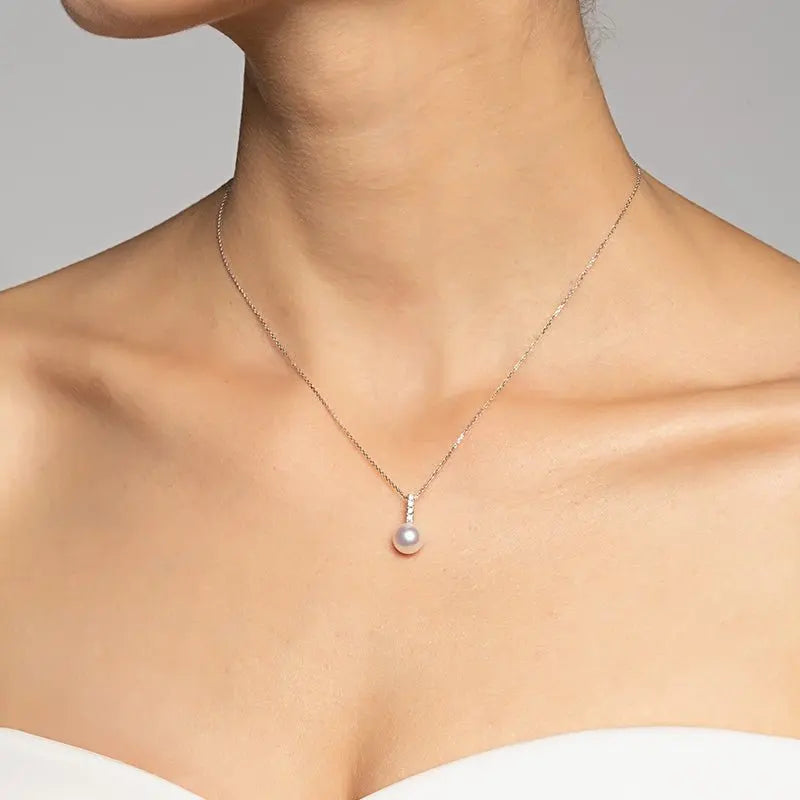 Melody Collection Akoya Saltwater Pearl 18K White Gold Semibreve Diamond Necklace - HELAS Jewelry