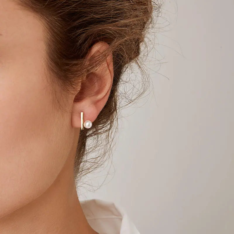 Akoya Saltwater Pearl Earrings 18K Yellow Gold Ear Piercing Studs - HELAS Jewelry