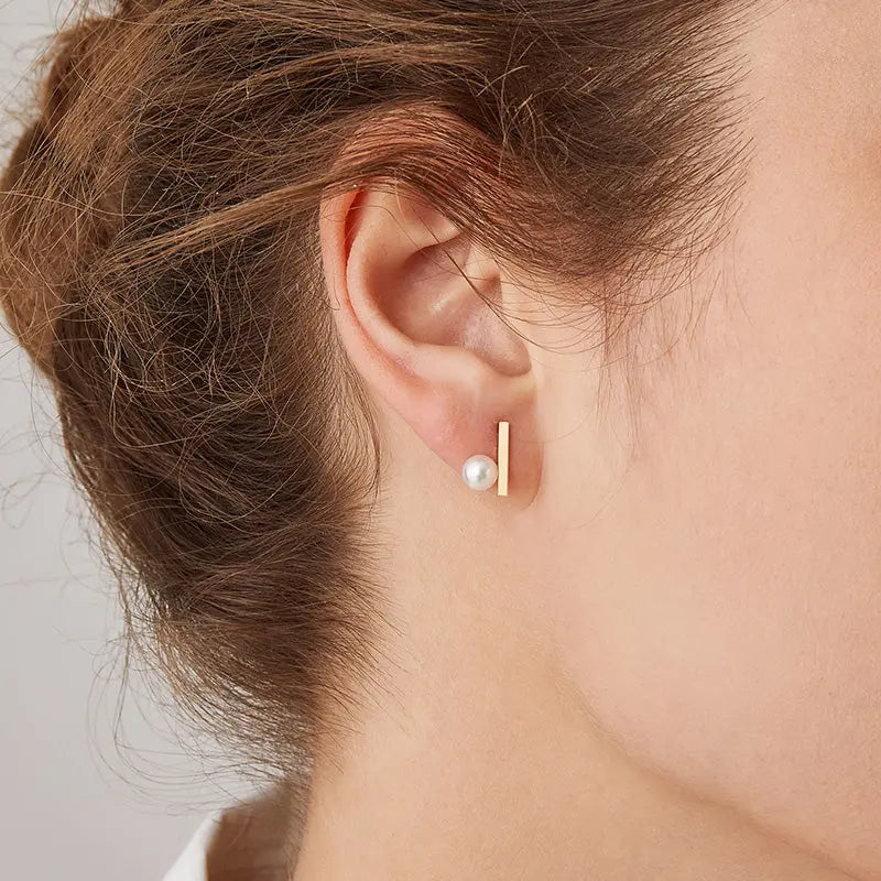 Akoya Saltwater Pearl Earrings 18K Yellow Gold Ear Piercing Studs - HELAS Jewelry