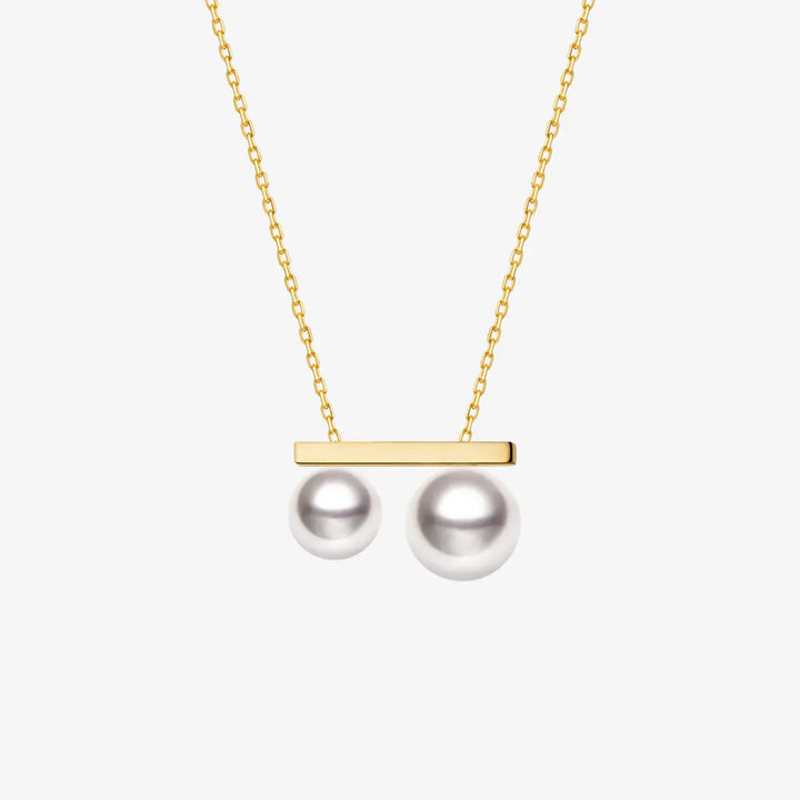 MELODY COLLECTION Akoya Saltwater Pearl 18k Yellow Gold Asymmetric Balance Beam Diamond Necklace - HELAS Jewelry