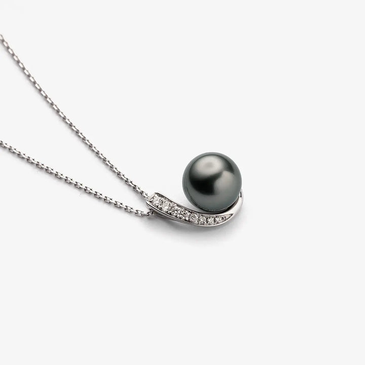 MYSTERY COLLECTION Tahitian Pearl 18K Gold Moon Pendant Necklace - HELAS Jewelry