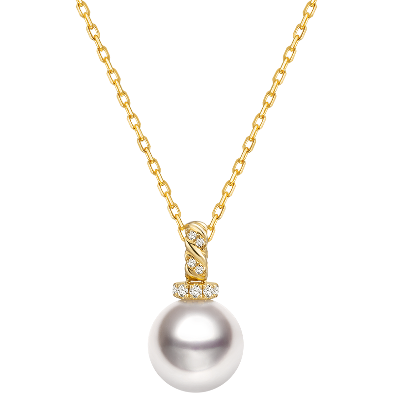 Akoya Pearl Necklace 18K Yellow Gold Knot Pendant