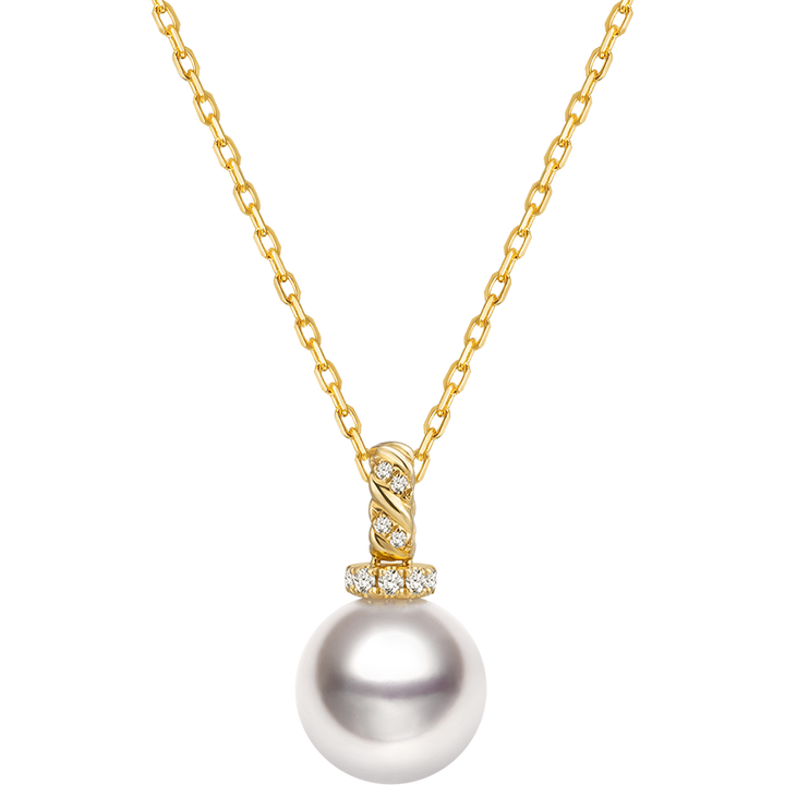 Akoya Pearl Necklace 18K Yellow Gold Knot Pendant