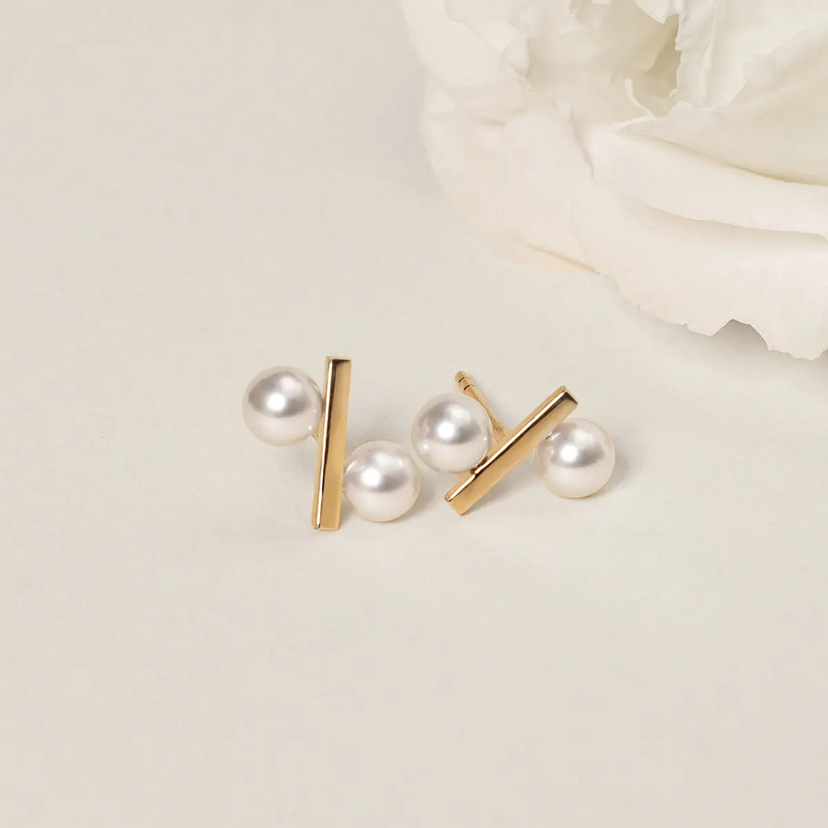 PERCENT COLLECTION Akoya Saltwater Pearl 18K Yellow Gold Earrings