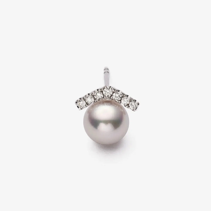REFLECT COLLECTION Akoya Pearl 18K White Gold V-shape Diamond Stud Earrings - HELAS Jewelry
