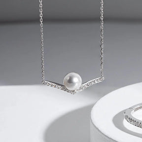 REFLECT COLLECTION Akoya Saltwater Pearl 18K White Gold Diamond V-shape Necklace