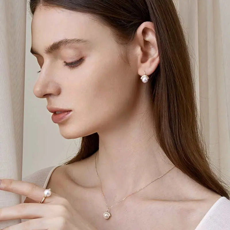 SUNRISE COLLECTION Akoya Pearl 18K Gold Nature Inspired Elegant Design Diamonds Earrings - HELAS Jewelry