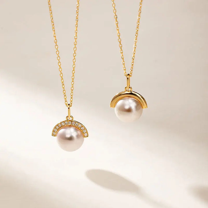 SUNRISE COLLECTION Akoya Pearl 18K Gold Nature Inspired Elegant Design Diamonds Necklact - HELAS Jewelry