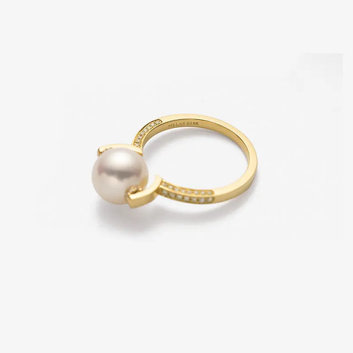 SUNRISE COLLECTION Akoya Pearl 18K Gold Single Band Design Elegant Diamonds Ring - HELAS Jewelry