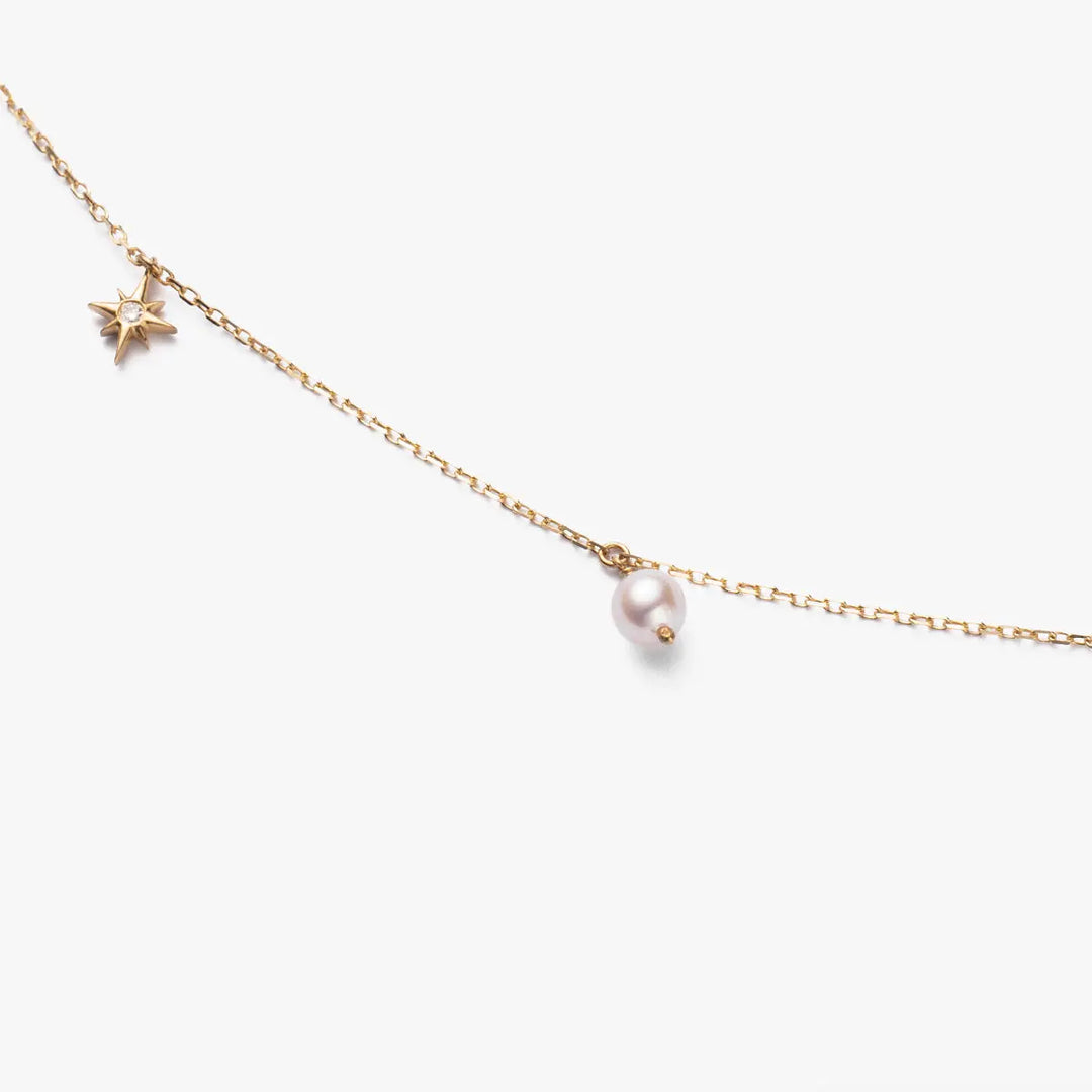 STAR COLLECTION Akoya Pearl 18K Gold Diamond Necklace - HELAS Jewelry
