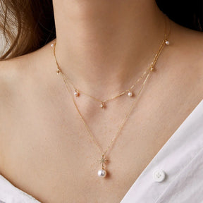 STAR COLLECTION Akoya Pearl 18K Gold Diamond Necklace