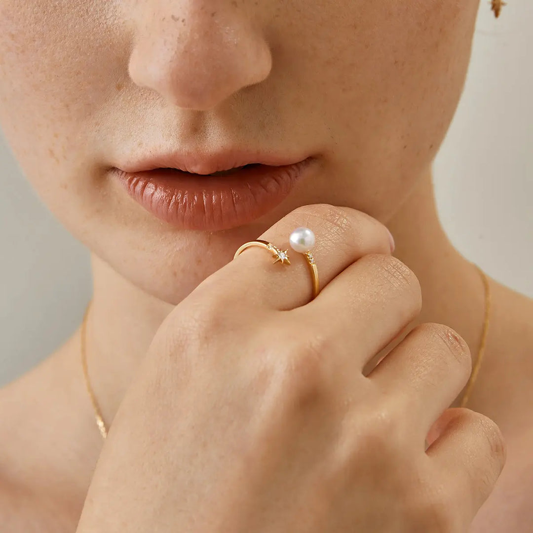 STAR COLLECTION Akoya Pearl 18K Gold Diamond Ring - HELAS Jewelry