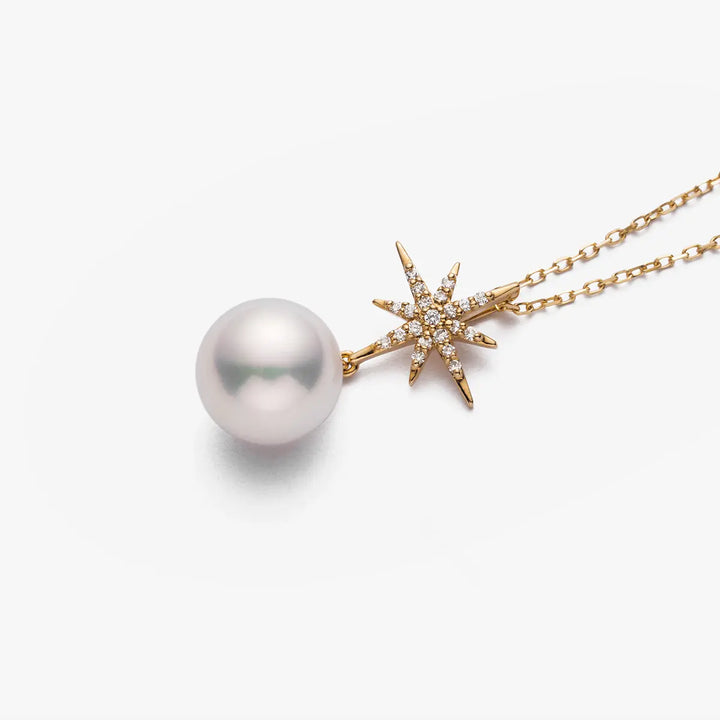 STAR COLLECTION Premier Akoya Pearl 18K Gold Diamond Necklace - HELAS Jewelry