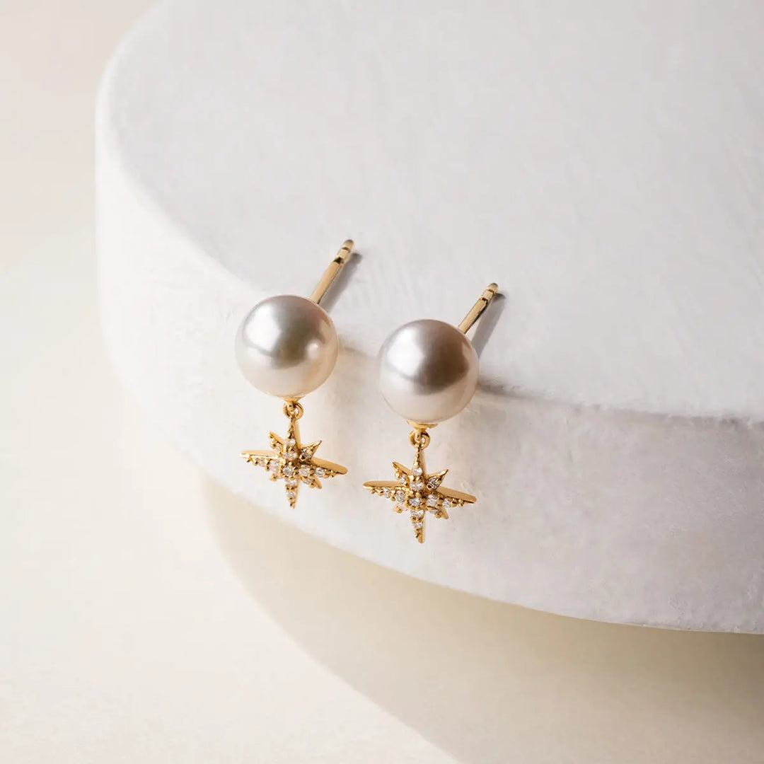 STAR COLLECTION Premier Akoya Pearl 18K Gold Diamond Stud Earrings - HELAS Jewelry