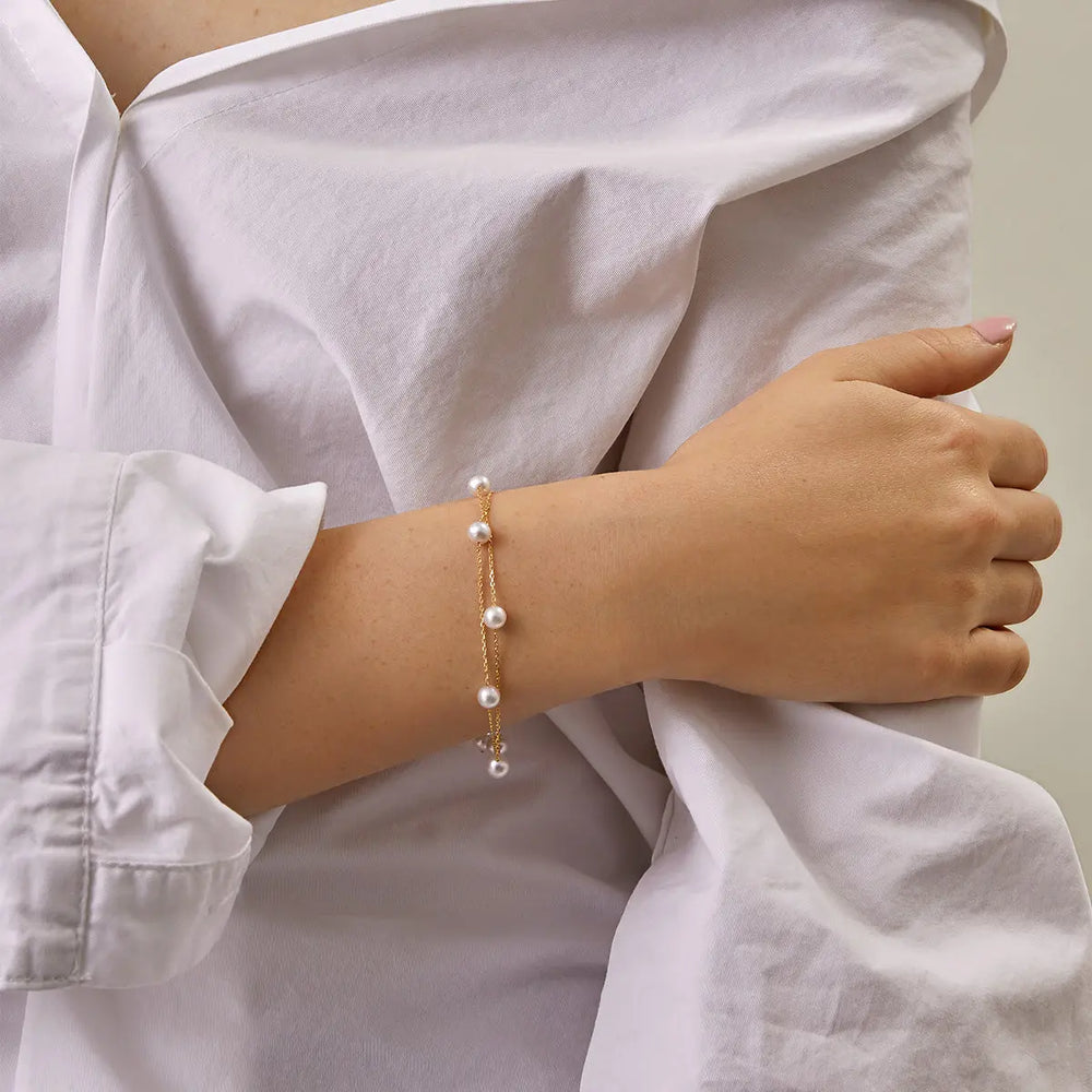 STAR TRAILS COLLECTION Akoya Pearl 18K Gold Baby's Breath Double Strand Bracelet - HELAS Jewelry