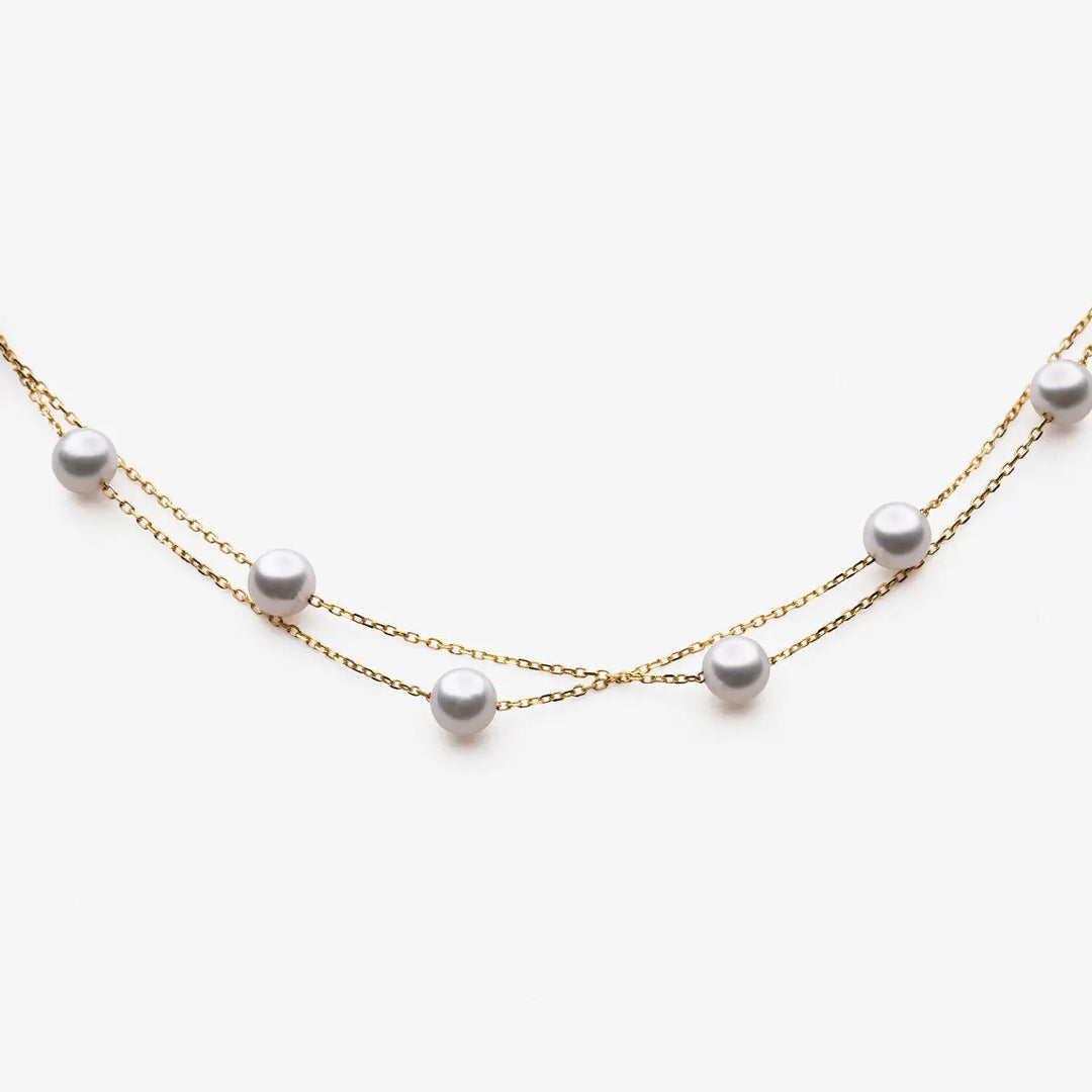STAR TRAILS COLLECTION Akoya Pearl 18K Gold Baby's Breath Double Strand Bracelet - HELAS Jewelry