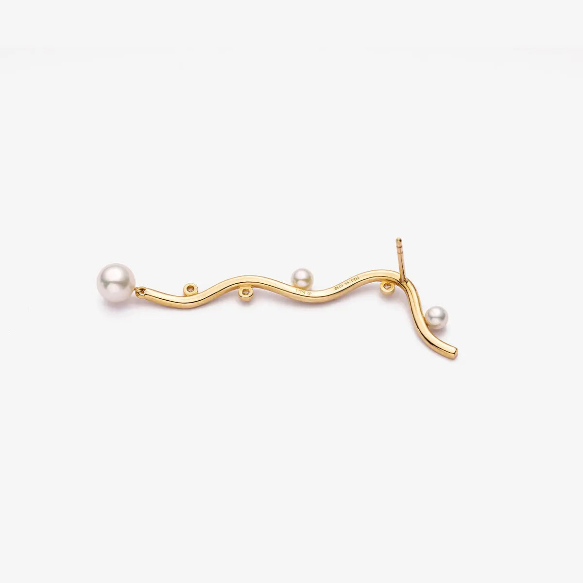 VINE COLLECTION Akoya Pearl 18K Yellow Gold Diamond Long Streamlining Earring