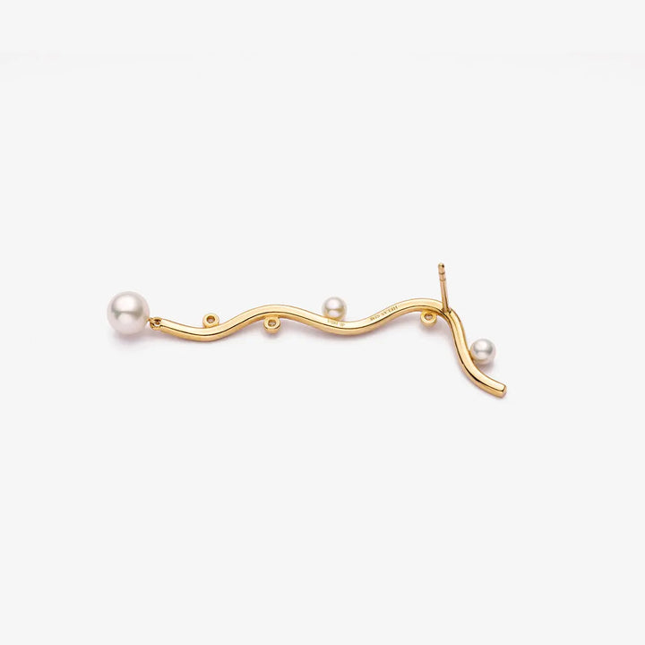 VINE COLLECTION Akoya Pearl 18K Yellow Gold Diamond Long Streamlining Earring - HELAS Jewelry