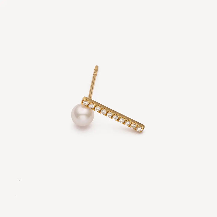 VINE COLLECTION Akoya Pearl 18K Yellow Gold Diamond Straight Line Earring - HELAS Jewelry