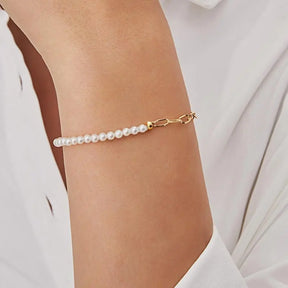 WONDERLAND COLLECTION Akoya Pearl 18K Gold Half Chain Design Gold Bead Bracelet