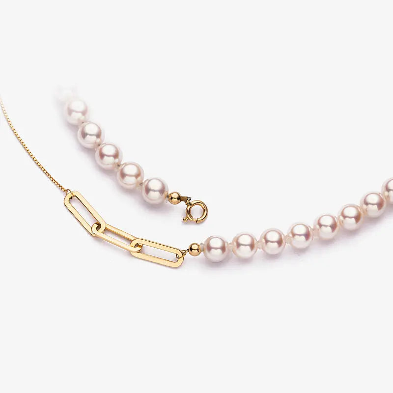 WONDERLAND COLLECTION Akoya Pearl 18K Gold Unique Chain Design Extraordinary Necklace - HELAS Jewelry